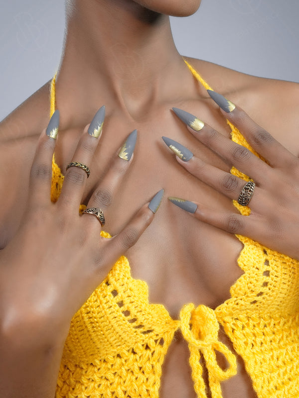 Ashen Gold - Premium Soft Gel Press On Nails - Butterage
